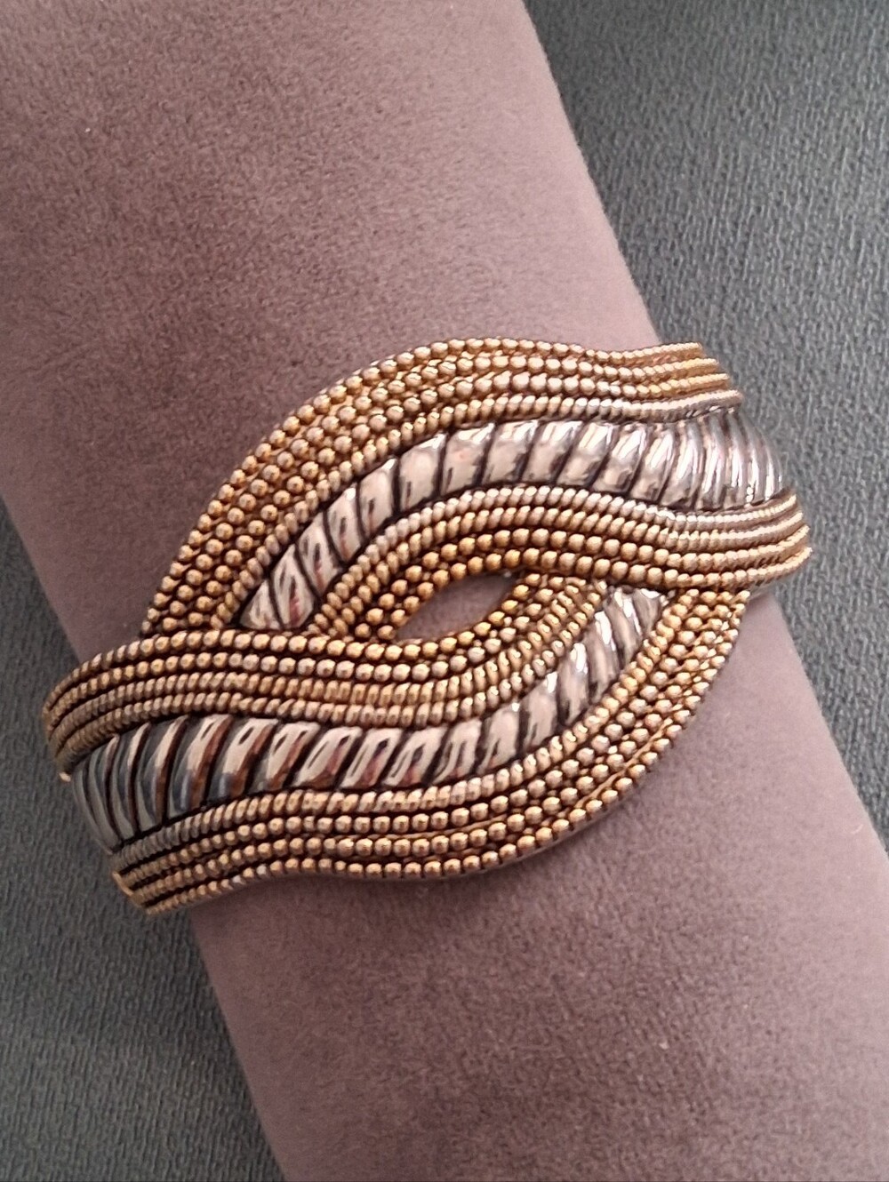 Mix-Tone Metal Woven  Statement Bracelet -